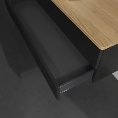 Bild von VILLEROY BOCH Antao Waschbeckenunterschrank, 2 Auszüge, 1200 x 360 x 500 mm, Front mit Struktur, Black Matt Lacquer / Honey Oak #K21111PD