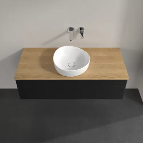Bild von VILLEROY BOCH Antao Waschbeckenunterschrank, 2 Auszüge, 1200 x 360 x 500 mm, Front mit Struktur, Black Matt Lacquer / Honey Oak #K21111PD