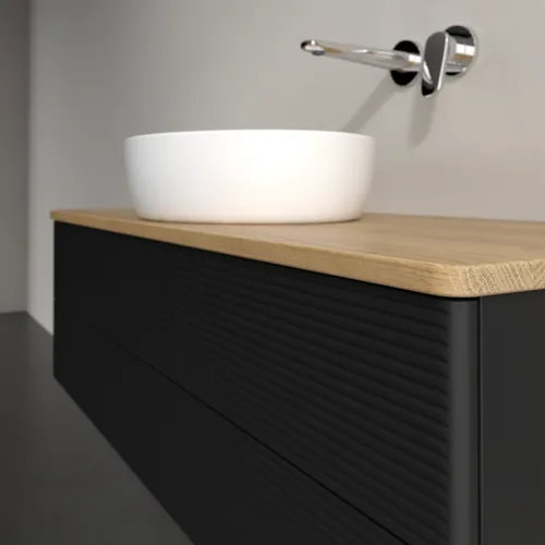 Bild von VILLEROY BOCH Antao Waschbeckenunterschrank, 2 Auszüge, 1200 x 360 x 500 mm, Front mit Struktur, Black Matt Lacquer / Honey Oak #K21111PD