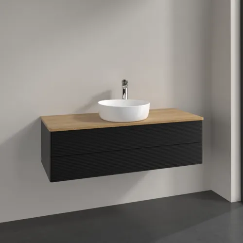 Bild von VILLEROY BOCH Antao Waschbeckenunterschrank, 2 Auszüge, 1200 x 360 x 500 mm, Front mit Struktur, Black Matt Lacquer / Honey Oak #K21151PD