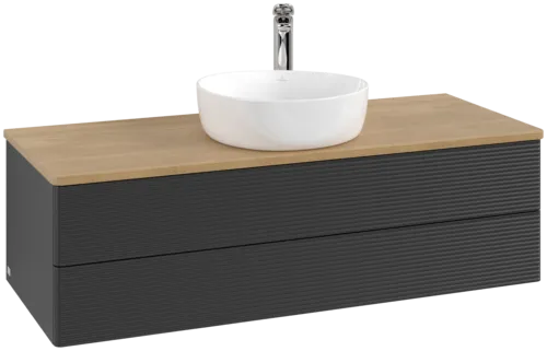 Bild von VILLEROY BOCH Antao Waschbeckenunterschrank, 2 Auszüge, 1200 x 360 x 500 mm, Front mit Struktur, Black Matt Lacquer / Honey Oak #K21151PD