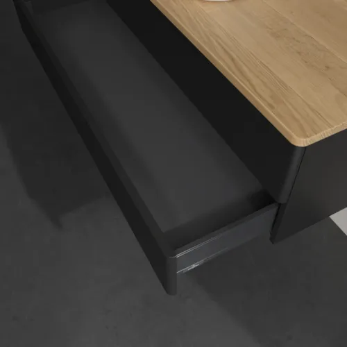 Bild von VILLEROY BOCH Antao Waschbeckenunterschrank, 2 Auszüge, 1200 x 360 x 500 mm, Front mit Struktur, Black Matt Lacquer / Honey Oak #K21151PD