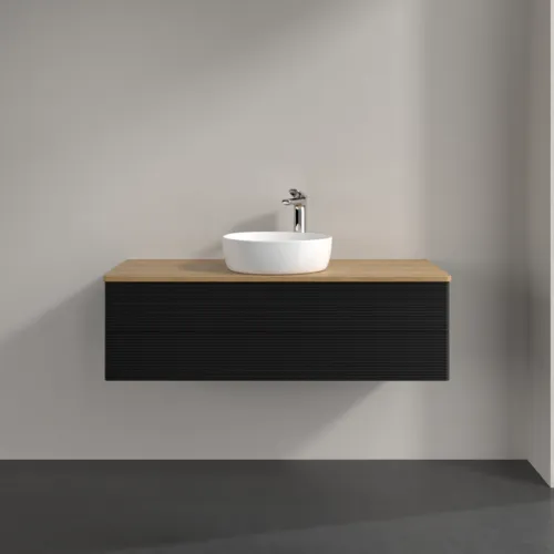 Bild von VILLEROY BOCH Antao Waschbeckenunterschrank, 2 Auszüge, 1200 x 360 x 500 mm, Front mit Struktur, Black Matt Lacquer / Honey Oak #K21151PD