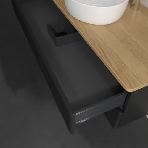 Bild von VILLEROY BOCH Antao Waschbeckenunterschrank, 2 Auszüge, 1200 x 360 x 500 mm, Front mit Struktur, Black Matt Lacquer / Honey Oak #K21151PD