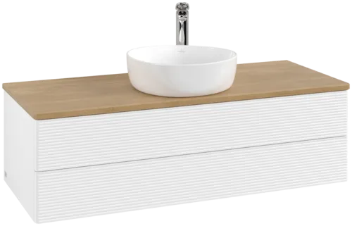 Bild von VILLEROY BOCH Antao Waschbeckenunterschrank, 2 Auszüge, 1200 x 360 x 500 mm, Front mit Struktur, White Matt Lacquer / Honey Oak #K21151MT