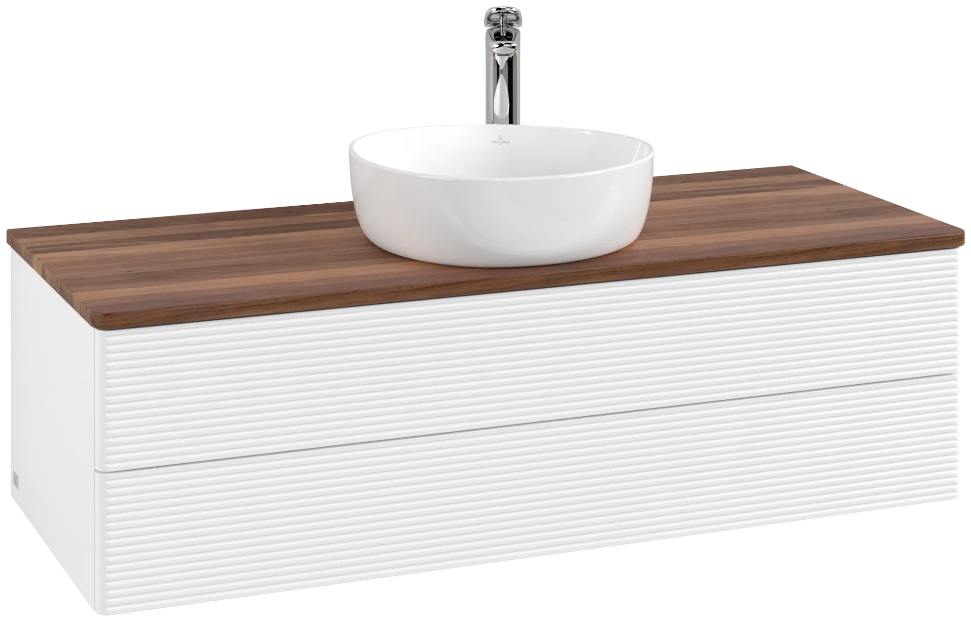 Bild von VILLEROY BOCH Antao Waschbeckenunterschrank, 2 Auszüge, 1200 x 360 x 500 mm, Front mit Struktur, White Matt Lacquer / Warm Walnut #K21152MT