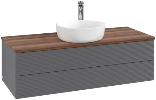 Bild von VILLEROY BOCH Antao Waschbeckenunterschrank, 2 Auszüge, 1200 x 360 x 500 mm, Front mit Struktur, Anthracite Matt Lacquer / Warm Walnut #K21152GK