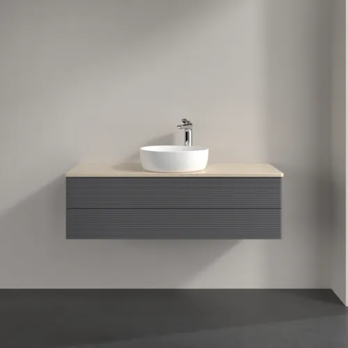 Bild von VILLEROY BOCH Antao Waschbeckenunterschrank, 2 Auszüge, 1200 x 360 x 500 mm, Front mit Struktur, Anthracite Matt Lacquer / Botticino #K21153GK