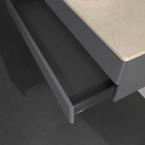 Bild von VILLEROY BOCH Antao Waschbeckenunterschrank, 2 Auszüge, 1200 x 360 x 500 mm, Front mit Struktur, Anthracite Matt Lacquer / Botticino #K21153GK