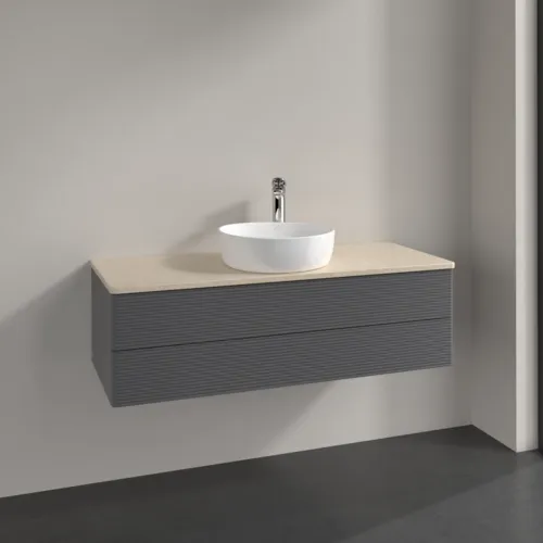Bild von VILLEROY BOCH Antao Waschbeckenunterschrank, 2 Auszüge, 1200 x 360 x 500 mm, Front mit Struktur, Anthracite Matt Lacquer / Botticino #K21153GK