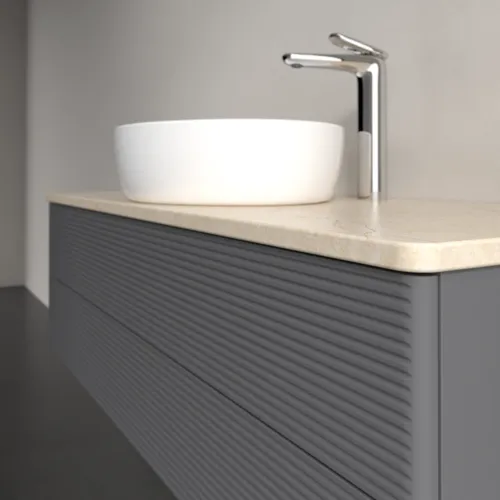 Bild von VILLEROY BOCH Antao Waschbeckenunterschrank, 2 Auszüge, 1200 x 360 x 500 mm, Front mit Struktur, Anthracite Matt Lacquer / Botticino #K21153GK