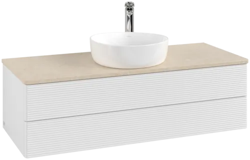 Bild von VILLEROY BOCH Antao Waschbeckenunterschrank, 2 Auszüge, 1200 x 360 x 500 mm, Front mit Struktur, Glossy White Lacquer / Botticino #K21153GF