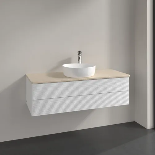 Bild von VILLEROY BOCH Antao Waschbeckenunterschrank, 2 Auszüge, 1200 x 360 x 500 mm, Front mit Struktur, Glossy White Lacquer / Botticino #K21153GF