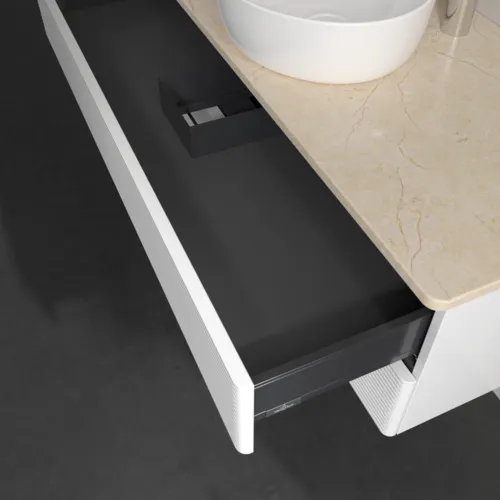 Bild von VILLEROY BOCH Antao Waschbeckenunterschrank, 2 Auszüge, 1200 x 360 x 500 mm, Front mit Struktur, Glossy White Lacquer / Botticino #K21153GF