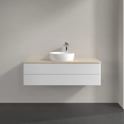 Bild von VILLEROY BOCH Antao Waschbeckenunterschrank, 2 Auszüge, 1200 x 360 x 500 mm, Front mit Struktur, Glossy White Lacquer / Botticino #K21153GF