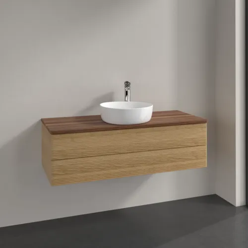 Bild von VILLEROY BOCH Antao Waschbeckenunterschrank, 2 Auszüge, 1200 x 360 x 500 mm, Front mit Struktur, Honey Oak / Warm Walnut #K21152HN