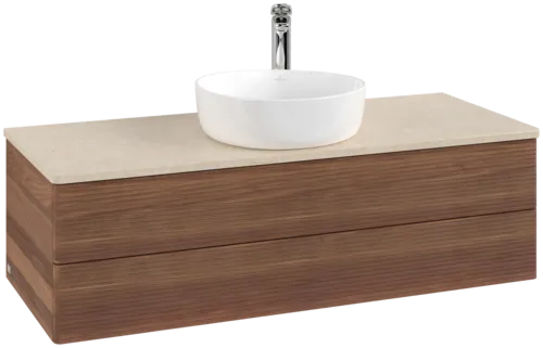 Bild von VILLEROY BOCH Antao Waschbeckenunterschrank, 2 Auszüge, 1200 x 360 x 500 mm, Front mit Struktur, Warm Walnut / Botticino #K21153HM