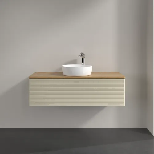 Bild von VILLEROY BOCH Antao Waschbeckenunterschrank, 2 Auszüge, 1200 x 360 x 500 mm, Front mit Struktur, Silk Grey Matt Lacquer / Honey Oak #K21151HJ