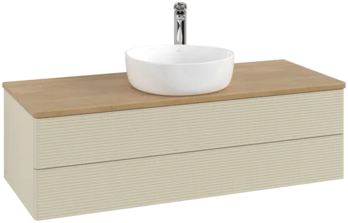 Bild von VILLEROY BOCH Antao Waschbeckenunterschrank, 2 Auszüge, 1200 x 360 x 500 mm, Front mit Struktur, Silk Grey Matt Lacquer / Honey Oak #K21151HJ