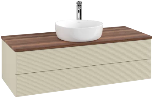 Bild von VILLEROY BOCH Antao Waschbeckenunterschrank, 2 Auszüge, 1200 x 360 x 500 mm, Front mit Struktur, Silk Grey Matt Lacquer / Warm Walnut #K21152HJ
