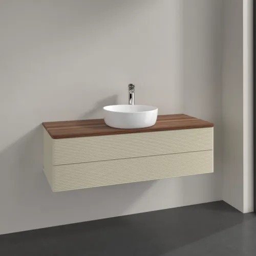 Bild von VILLEROY BOCH Antao Waschbeckenunterschrank, 2 Auszüge, 1200 x 360 x 500 mm, Front mit Struktur, Silk Grey Matt Lacquer / Warm Walnut #K21152HJ