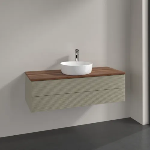 Bild von VILLEROY BOCH Antao Waschbeckenunterschrank, 2 Auszüge, 1200 x 360 x 500 mm, Front mit Struktur, Stone Grey Matt Lacquer / Warm Walnut #K21152HK