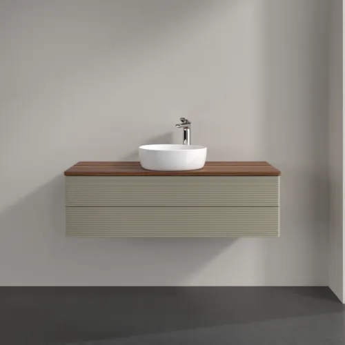 Bild von VILLEROY BOCH Antao Waschbeckenunterschrank, 2 Auszüge, 1200 x 360 x 500 mm, Front mit Struktur, Stone Grey Matt Lacquer / Warm Walnut #K21152HK