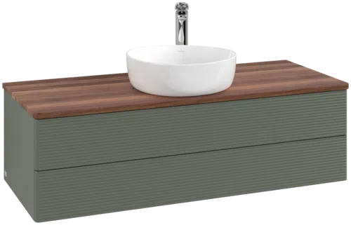 Bild von VILLEROY BOCH Antao Waschbeckenunterschrank, 2 Auszüge, 1200 x 360 x 500 mm, Front mit Struktur, Leaf Green Matt Lacquer / Warm Walnut #K21152HL