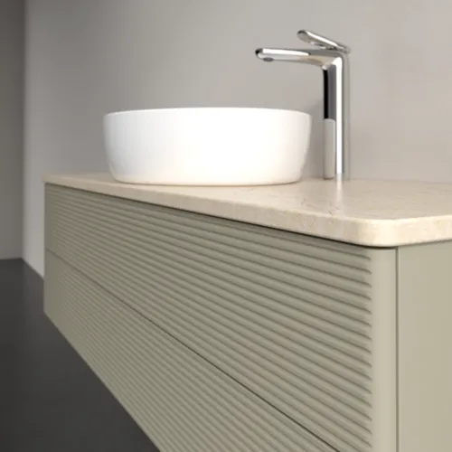 Bild von VILLEROY BOCH Antao Waschbeckenunterschrank, 2 Auszüge, 1200 x 360 x 500 mm, Front mit Struktur, Stone Grey Matt Lacquer / Botticino #K21153HK