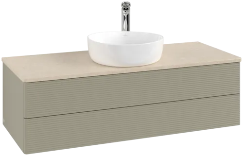 Bild von VILLEROY BOCH Antao Waschbeckenunterschrank, 2 Auszüge, 1200 x 360 x 500 mm, Front mit Struktur, Stone Grey Matt Lacquer / Botticino #K21153HK