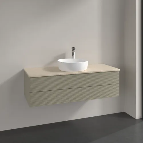 Bild von VILLEROY BOCH Antao Waschbeckenunterschrank, 2 Auszüge, 1200 x 360 x 500 mm, Front mit Struktur, Stone Grey Matt Lacquer / Botticino #K21153HK