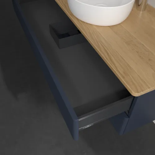 Bild von VILLEROY BOCH Antao Waschbeckenunterschrank, 2 Auszüge, 1200 x 360 x 500 mm, Front mit Struktur, Midnight Blue Matt Lacquer / Honey Oak #K21151HG