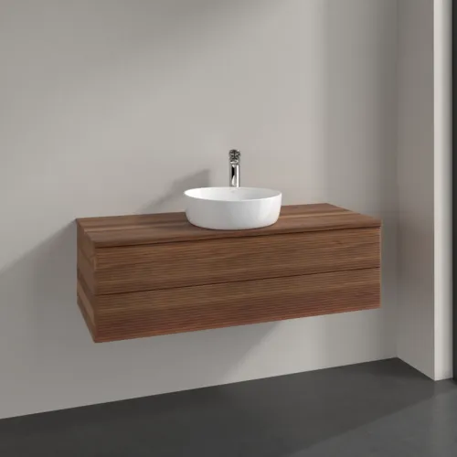 Bild von VILLEROY BOCH Antao Waschbeckenunterschrank, 2 Auszüge, 1200 x 360 x 500 mm, Front mit Struktur, Warm Walnut / Warm Walnut #K21152HM
