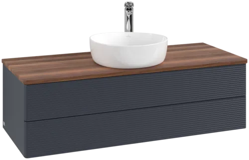Bild von VILLEROY BOCH Antao Waschbeckenunterschrank, 2 Auszüge, 1200 x 360 x 500 mm, Front mit Struktur, Midnight Blue Matt Lacquer / Warm Walnut #K21152HG