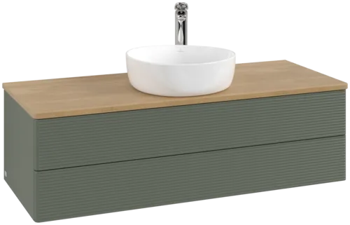 Bild von VILLEROY BOCH Antao Waschbeckenunterschrank, 2 Auszüge, 1200 x 360 x 500 mm, Front mit Struktur, Leaf Green Matt Lacquer / Honey Oak #K21151HL