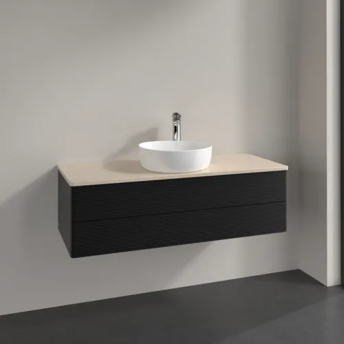 Bild von VILLEROY BOCH Antao Waschbeckenunterschrank, 2 Auszüge, 1200 x 360 x 500 mm, Front mit Struktur, Black Matt Lacquer / Botticino #K21153PD