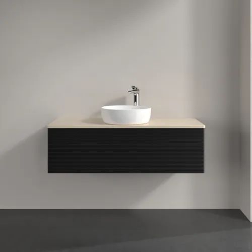 Bild von VILLEROY BOCH Antao Waschbeckenunterschrank, 2 Auszüge, 1200 x 360 x 500 mm, Front mit Struktur, Black Matt Lacquer / Botticino #K21153PD