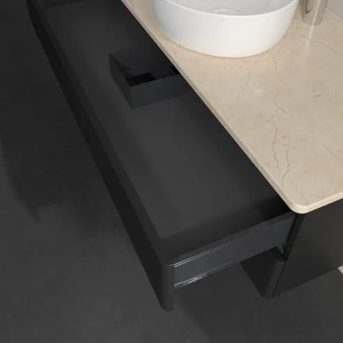 Bild von VILLEROY BOCH Antao Waschbeckenunterschrank, 2 Auszüge, 1200 x 360 x 500 mm, Front mit Struktur, Black Matt Lacquer / Botticino #K21153PD