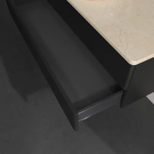 Bild von VILLEROY BOCH Antao Waschbeckenunterschrank, 2 Auszüge, 1200 x 360 x 500 mm, Front mit Struktur, Black Matt Lacquer / Botticino #K21153PD