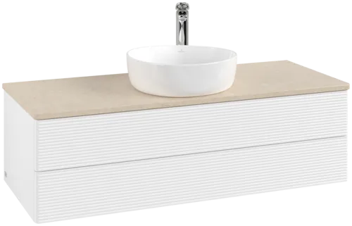 Bild von VILLEROY BOCH Antao Waschbeckenunterschrank, 2 Auszüge, 1200 x 360 x 500 mm, Front mit Struktur, White Matt Lacquer / Botticino #K21153MT