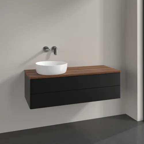 Bild von VILLEROY BOCH Antao Waschbeckenunterschrank, 2 Auszüge, 1200 x 360 x 500 mm, Front ohne Struktur, Black Matt Lacquer / Warm Walnut #K22012PD