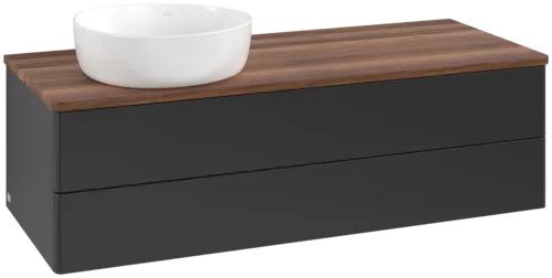 Bild von VILLEROY BOCH Antao Waschbeckenunterschrank, 2 Auszüge, 1200 x 360 x 500 mm, Front ohne Struktur, Black Matt Lacquer / Warm Walnut #K22012PD