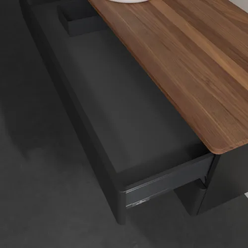 Bild von VILLEROY BOCH Antao Waschbeckenunterschrank, 2 Auszüge, 1200 x 360 x 500 mm, Front ohne Struktur, Black Matt Lacquer / Warm Walnut #K22012PD