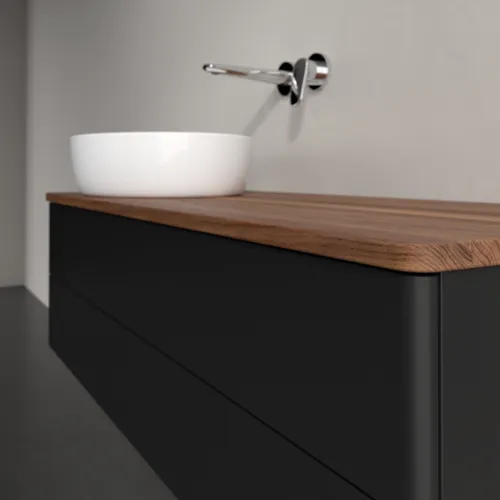 Bild von VILLEROY BOCH Antao Waschbeckenunterschrank, 2 Auszüge, 1200 x 360 x 500 mm, Front ohne Struktur, Black Matt Lacquer / Warm Walnut #K22012PD