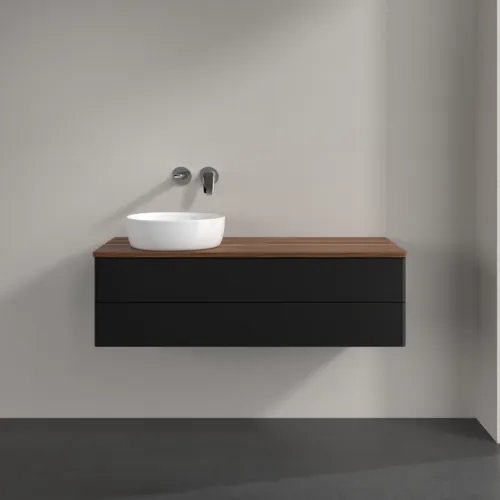 Bild von VILLEROY BOCH Antao Waschbeckenunterschrank, 2 Auszüge, 1200 x 360 x 500 mm, Front ohne Struktur, Black Matt Lacquer / Warm Walnut #K22012PD