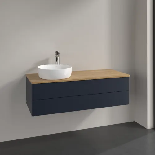Bild von VILLEROY BOCH Antao Waschbeckenunterschrank, 2 Auszüge, 1200 x 360 x 500 mm, Front ohne Struktur, Midnight Blue Matt Lacquer / Honey Oak #K22051HG