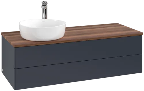 Bild von VILLEROY BOCH Antao Waschbeckenunterschrank, 2 Auszüge, 1200 x 360 x 500 mm, Front ohne Struktur, Midnight Blue Matt Lacquer / Warm Walnut #K22052HG