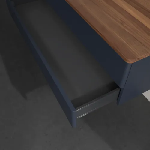 Bild von VILLEROY BOCH Antao Waschbeckenunterschrank, 2 Auszüge, 1200 x 360 x 500 mm, Front ohne Struktur, Midnight Blue Matt Lacquer / Warm Walnut #K22012HG