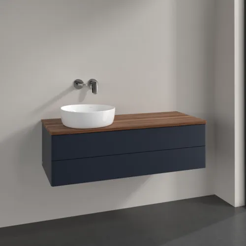 Bild von VILLEROY BOCH Antao Waschbeckenunterschrank, 2 Auszüge, 1200 x 360 x 500 mm, Front ohne Struktur, Midnight Blue Matt Lacquer / Warm Walnut #K22012HG