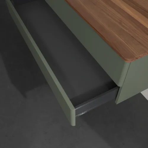 Bild von VILLEROY BOCH Antao Waschbeckenunterschrank, 2 Auszüge, 1200 x 360 x 500 mm, Front ohne Struktur, Leaf Green Matt Lacquer / Warm Walnut #K22052HL